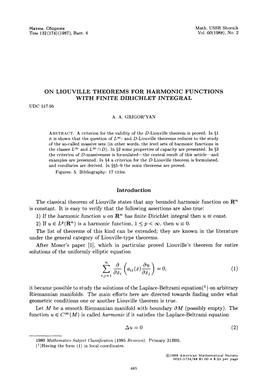 On Liouville Theorems for Harmonic Functions with Finite Dirichlet Integral Udc 517.95