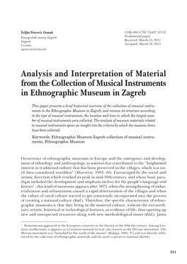 Analysis and Interpretation of Material from the Collection of Musical Instruments in Ethnographic Museum in Zagreb