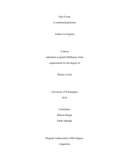 East Uvean a Condensed Grammar Andrew Livingston a Thesis
