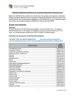 Hazardous Materials Definitions for Proposal Submission Request Forms