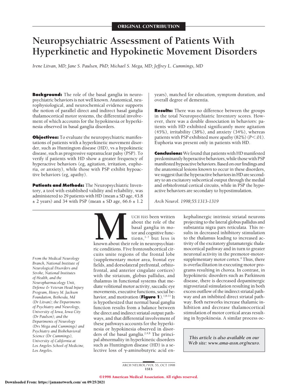 Neuropsychiatric Assessment of Patients with Hyperkinetic and Hypokinetic Movement Disorders