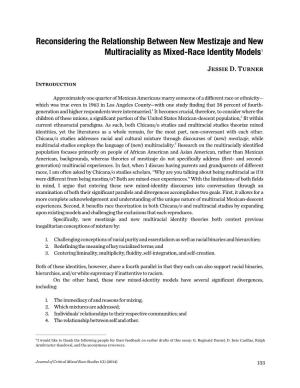 Reconsidering the Relationship Between New Mestizaje and New Multiraciality As Mixed-Race Identity Models1