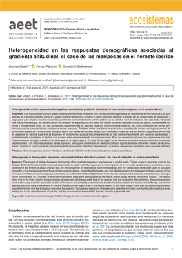 Heterogeneidad En Las Respuestas Demográficas Asociadas Al Gradiente Altitudinal: El Caso De Las Mariposas En El Noreste Ibérico