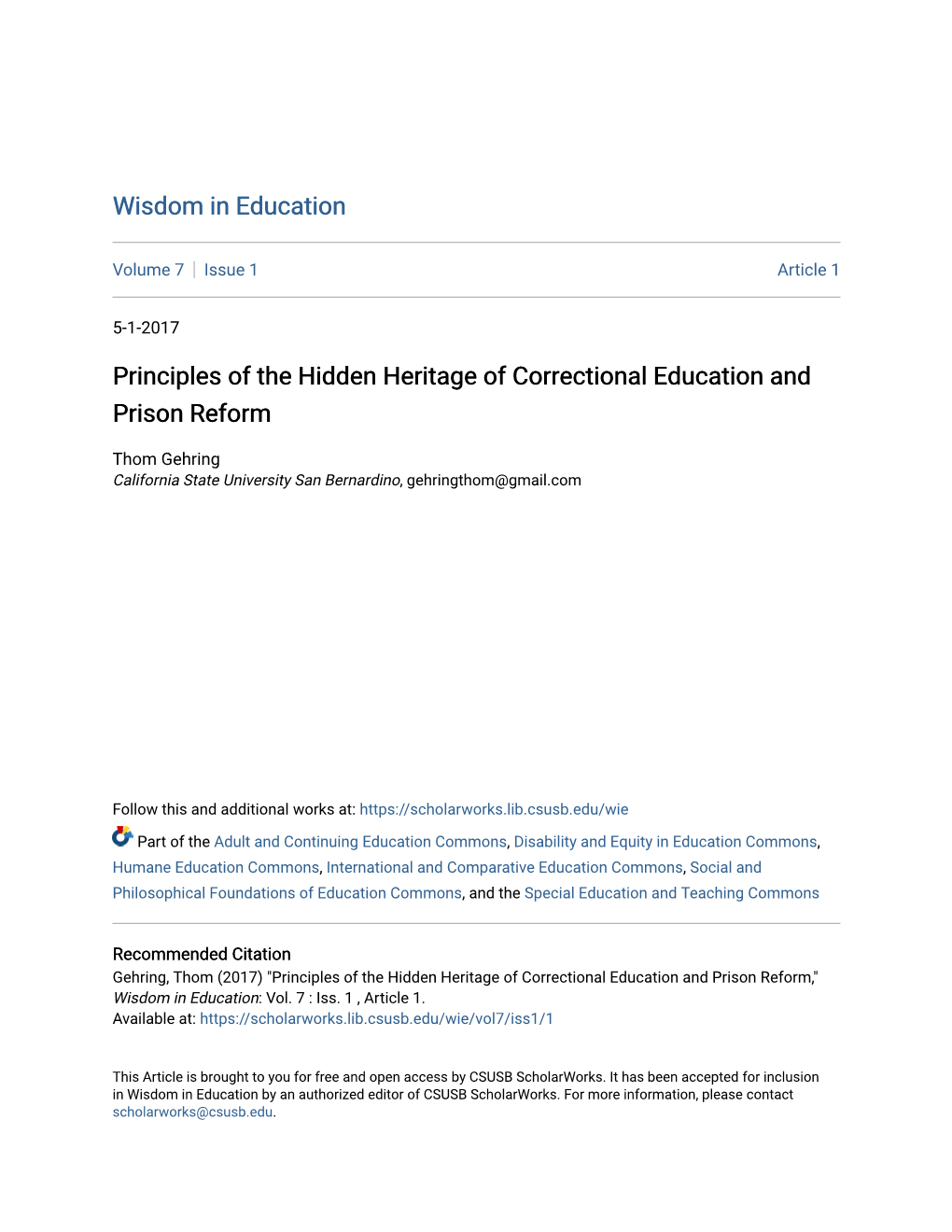 Principles of the Hidden Heritage of Correctional Education and Prison Reform
