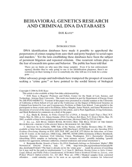 Behavioral Genetics Research and Criminal Dna Databases
