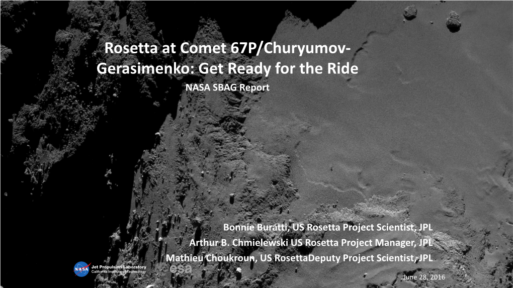 Rosetta at Comet 67P/Churyumov- Gerasimenko: Get Ready for the Ride NASA SBAG Report