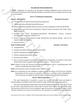 SYLLABI for the EXAMINATION NOTE : Candidates