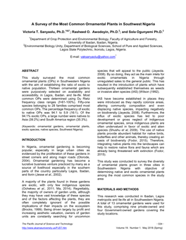 A Survey of the Most Common Ornamental Plants in Southwest Nigeria