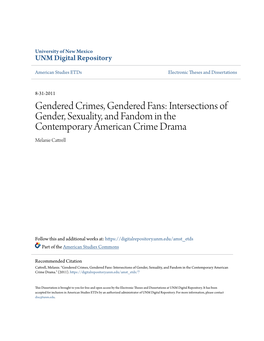 Intersections of Gender, Sexuality, and Fandom in the Contemporary American Crime Drama Melanie Cattrell