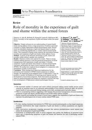 Role of Morality in the Experience of Guilt and Shame Within the Armed Forces