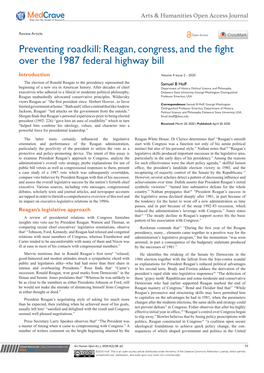 Reagan, Congress, and the Fight Over the 1987 Federal Highway Bill
