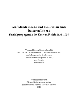 Kraft Durch Freude Und Die Illusion Eines Besseren Lebens Sozialpropaganda Im Dritten Reich 1933-1939