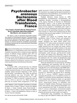 Psychrobacter Arenosus Bacteremia After Blood Transfusion, France