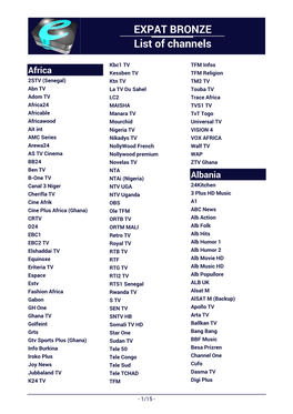 EXPAT BRONZE List of Channels