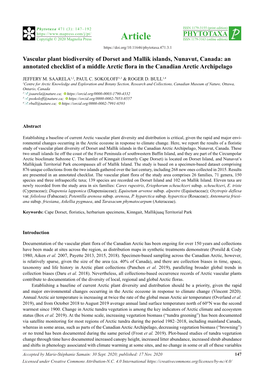 Vascular Plant Biodiversity of Dorset and Mallik Islands, Nunavut, Canada: an Annotated Checklist of a Middle Arctic Flora in the Canadian Arctic Archipelago