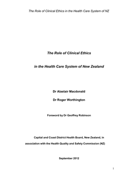 The Role of Clinical Ethics in the Health Care System of New Zealand