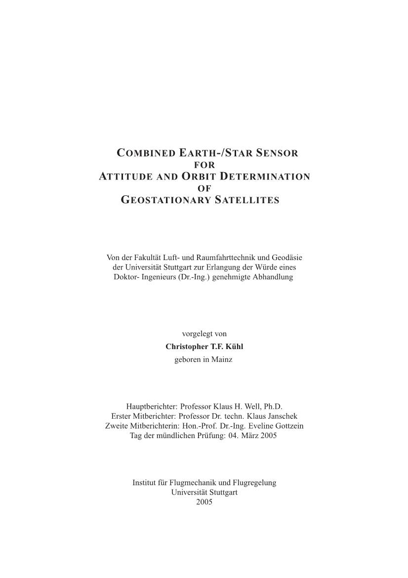 Combined Earth-/Star-Sensor for Attitude and Orbit Determination Of