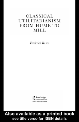 Classical Utilitarianism from Mill to Hume