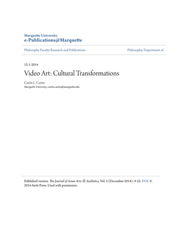 Video Art: Cultural Transformations Curtis L