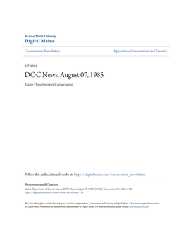 DOC News, August 07, 1985 Maine Department of Conservation