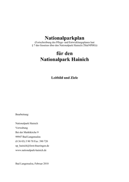 Nationalparkplan Für Den Nationalpark Hainich