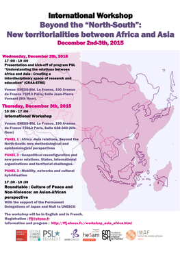Beyond the “North-South”: New Territorialities Between Africa and Asia December 2Nd-3Th, 2015