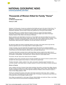 Thousands of Women Killed for Family "Honor"