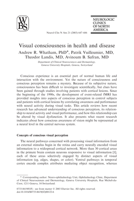 Visual Consciousness in Health and Disease Andrew R