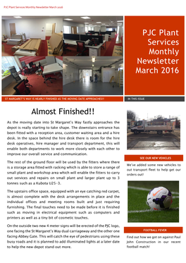 PJC Plant Services Monthly Newsletter March 2016 Almost Finished!!