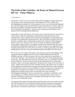 The Echo of the Crutches: an Essay on Manuel Escorza Del Val – Víctor Malavez