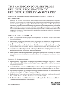 The American Journey from Religious Toleration to Religious Liberty Answer Key