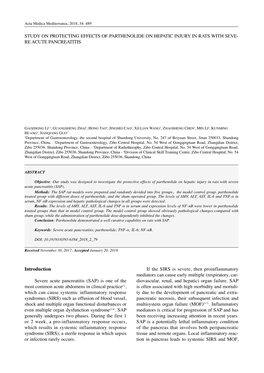 Study on Protecting Effects of Parthenolide on Hepatic Injury in Rats with Seve- Re Acute Pancreatitis