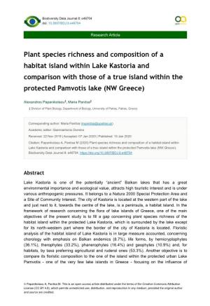 Plant Species Richness and Composition of a Habitat Island