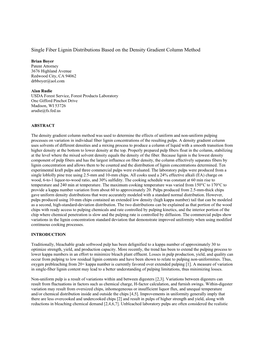 Single Fiber Lignin Distributions Based on the Density Gradient Column Method