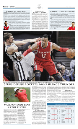 Spurs Defuse Rockets, Mavs Silence Thunder