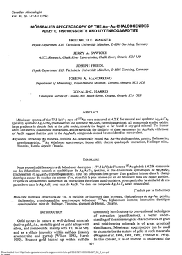 Mossbauer Spectroscopy of the Ag-Au Chalcogenides Petzite, Fischesserite