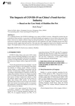 The Impacts of COVID-19 on China's Food-Service Industry