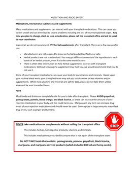 NUTRITION and FOOD SAFETY NEVER Take Medications Or
