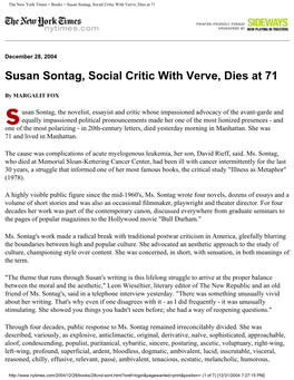 The New York Times &gt; Books &gt; Susan Sontag, Social Critic with Verve, Dies at 71