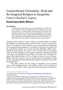 Counterfactual Christianity: Myth and Re-Imagined Religion in Jacqueline Carey's Kushiel's Legacy