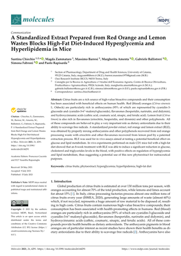 A Standardized Extract Prepared from Red Orange and Lemon Wastes Blocks High-Fat Diet-Induced Hyperglycemia and Hyperlipidemia in Mice