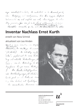 Inventar Nachlass Ernst Kurth Erstellt Von Nora Schmid Aktualisiert Von Lea Hinden