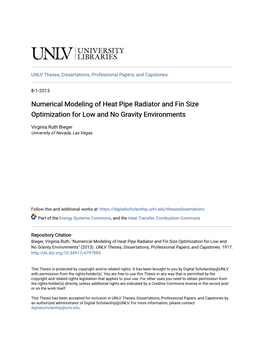 Numerical Modeling of Heat Pipe Radiator and Fin Size Optimization for Low and No Gravity Environments