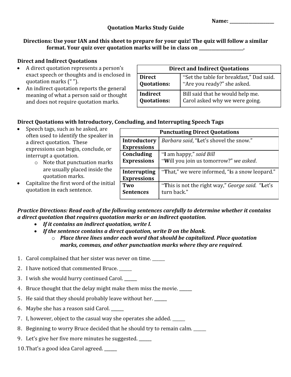 Quotation Marks Study Guide