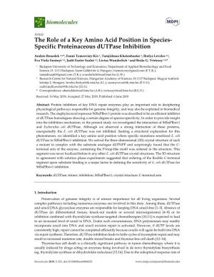 The Role of a Key Amino Acid Position in Species- Specific Proteinaceous Dutpase Inhibition