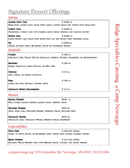 Signature Dessert Offerings Ridge Specialties C Atering C Amp N