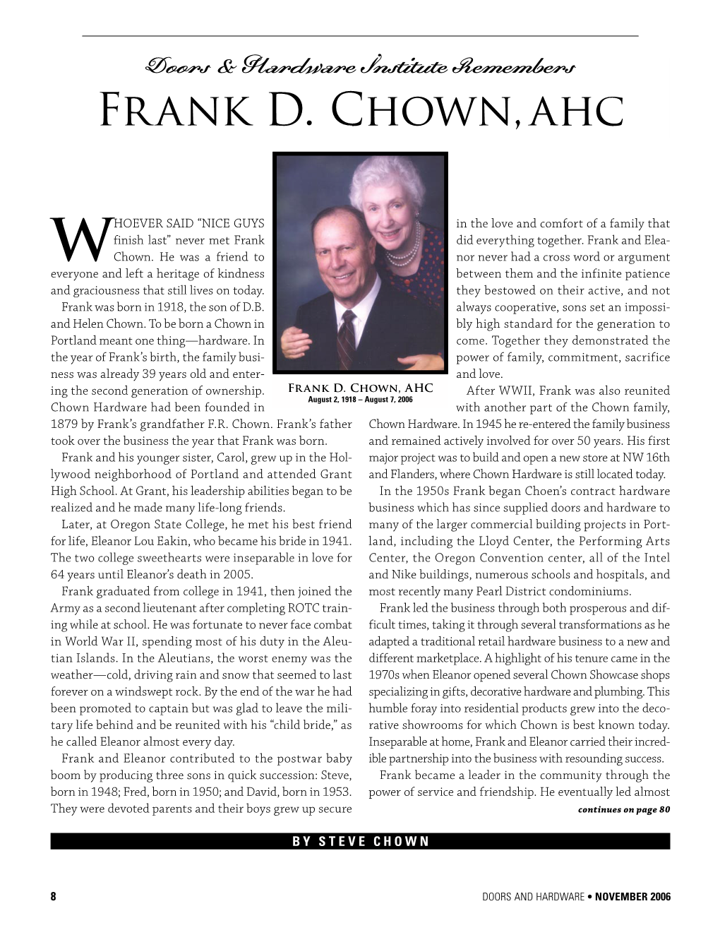 Frank D. Chown, Ahc