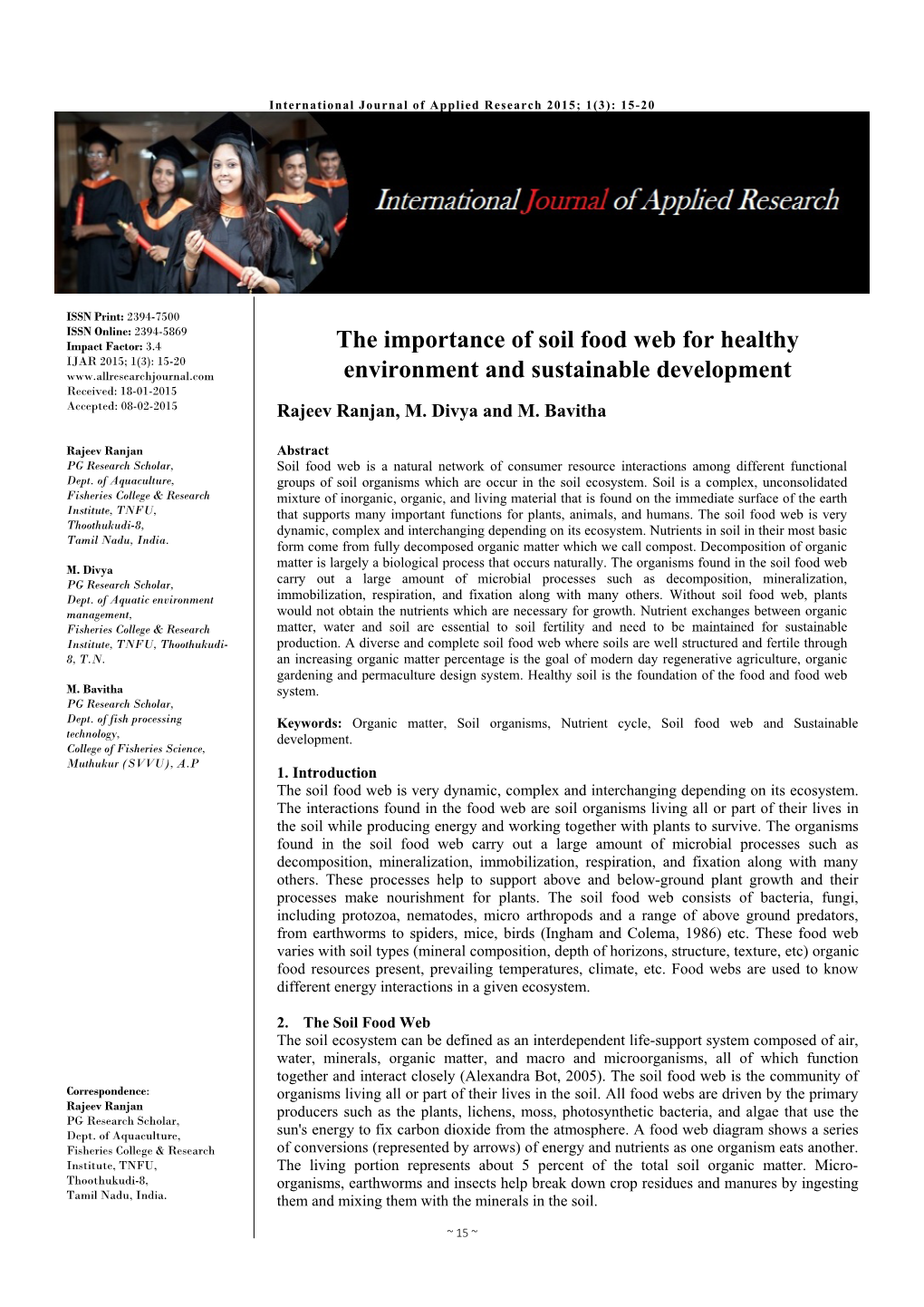 The Importance of Soil Food Web for Healthy Environment and Sustainable Development