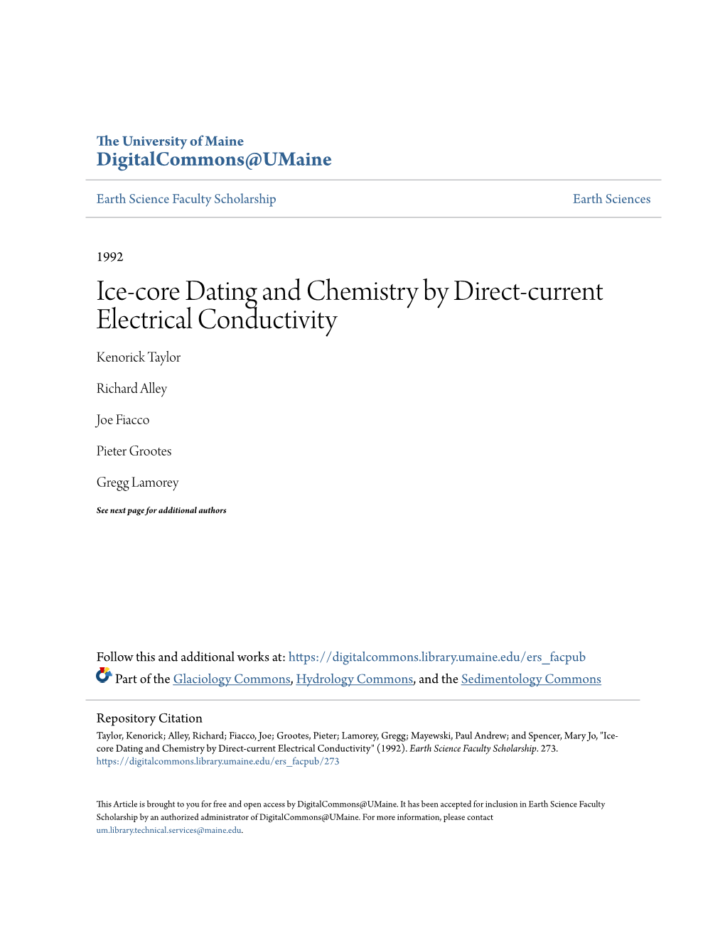 Ice-Core Dating and Chemistry by Direct-Current Electrical Conductivity Kenorick Taylor