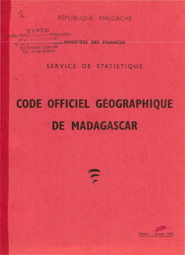 Code Officiel Géographique De Madagascar